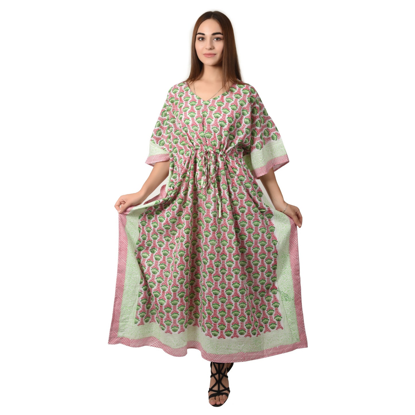 Hand Block Print Cotton Caftans For Women Free Size Vintage traditonal art Maxi gown sleepwear Night gown Kaftan dress