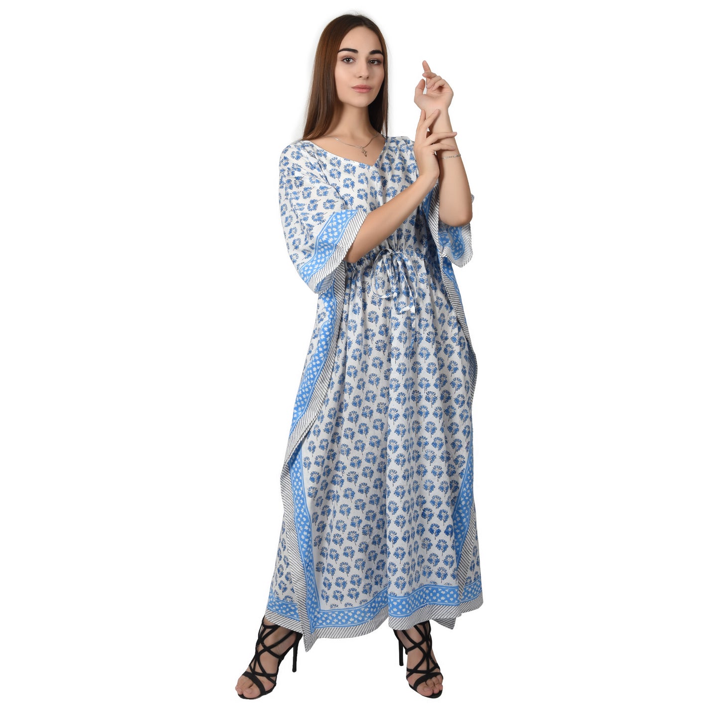 Hand Block Print Cotton Caftans For Women Free Size Vintage traditonal art Maxi gown sleepwear Night gown Kaftan dress