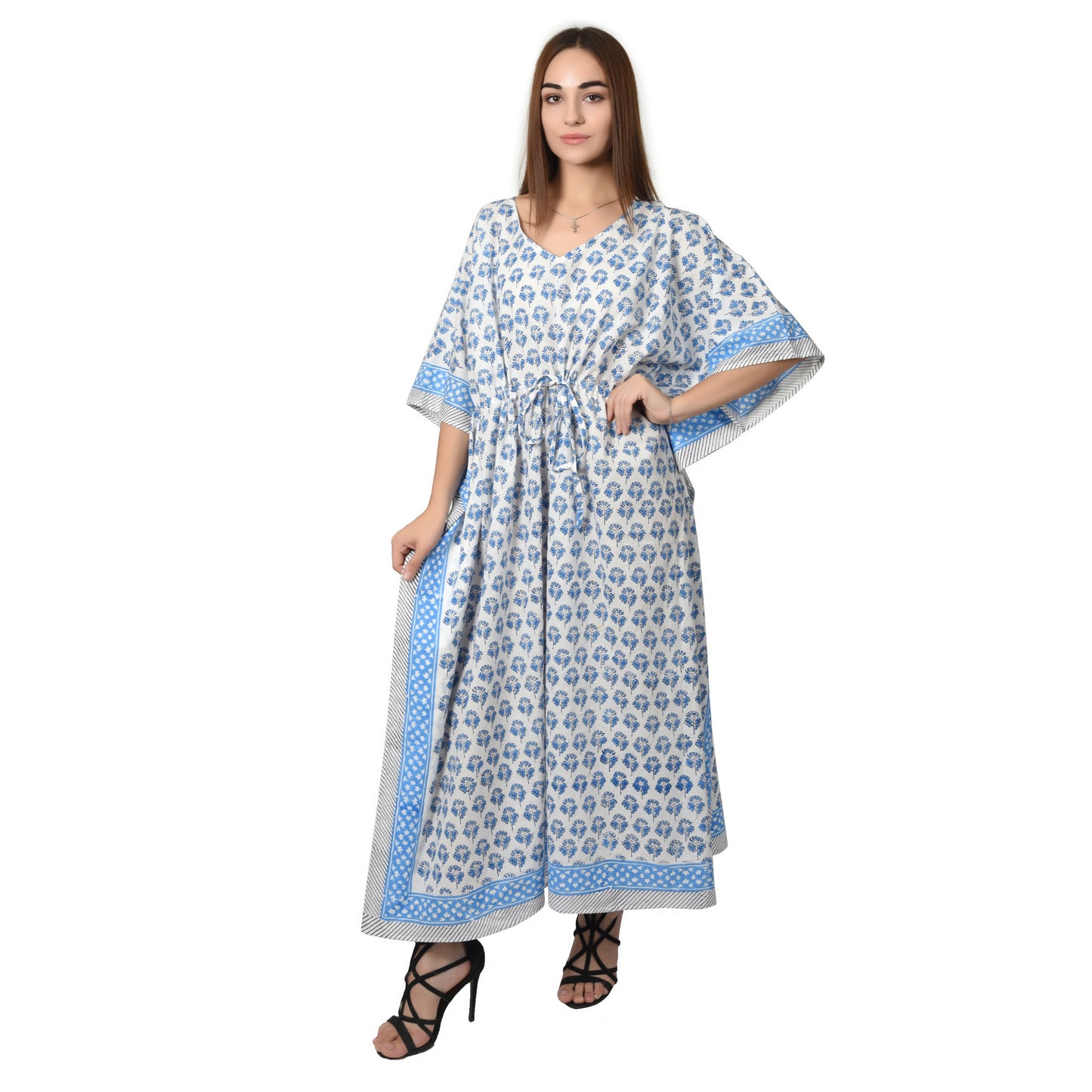 Hand Block Print Cotton Caftans For Women Free Size Vintage traditonal art Maxi gown sleepwear Night gown Kaftan dress