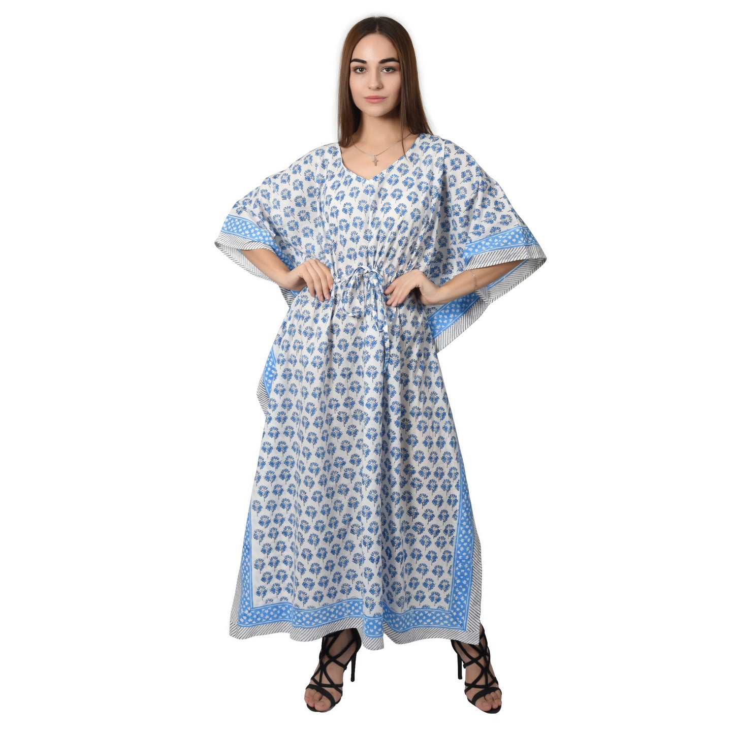 Hand Block Print Cotton Caftans For Women Free Size Vintage traditonal art Maxi gown sleepwear Night gown Kaftan dress