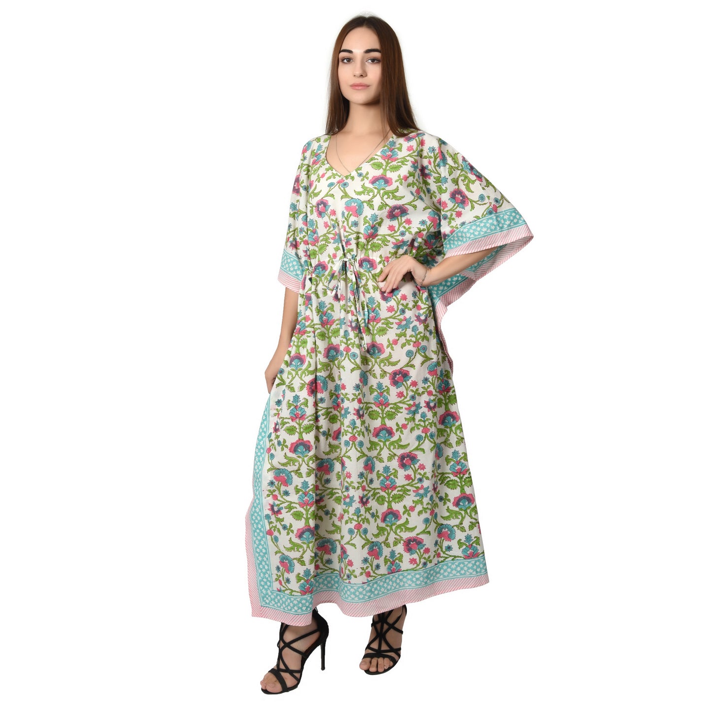 Hand Block Print Cotton Caftans For Women Free Size Vintage traditonal art Maxi gown sleepwear Night gown Kaftan dress