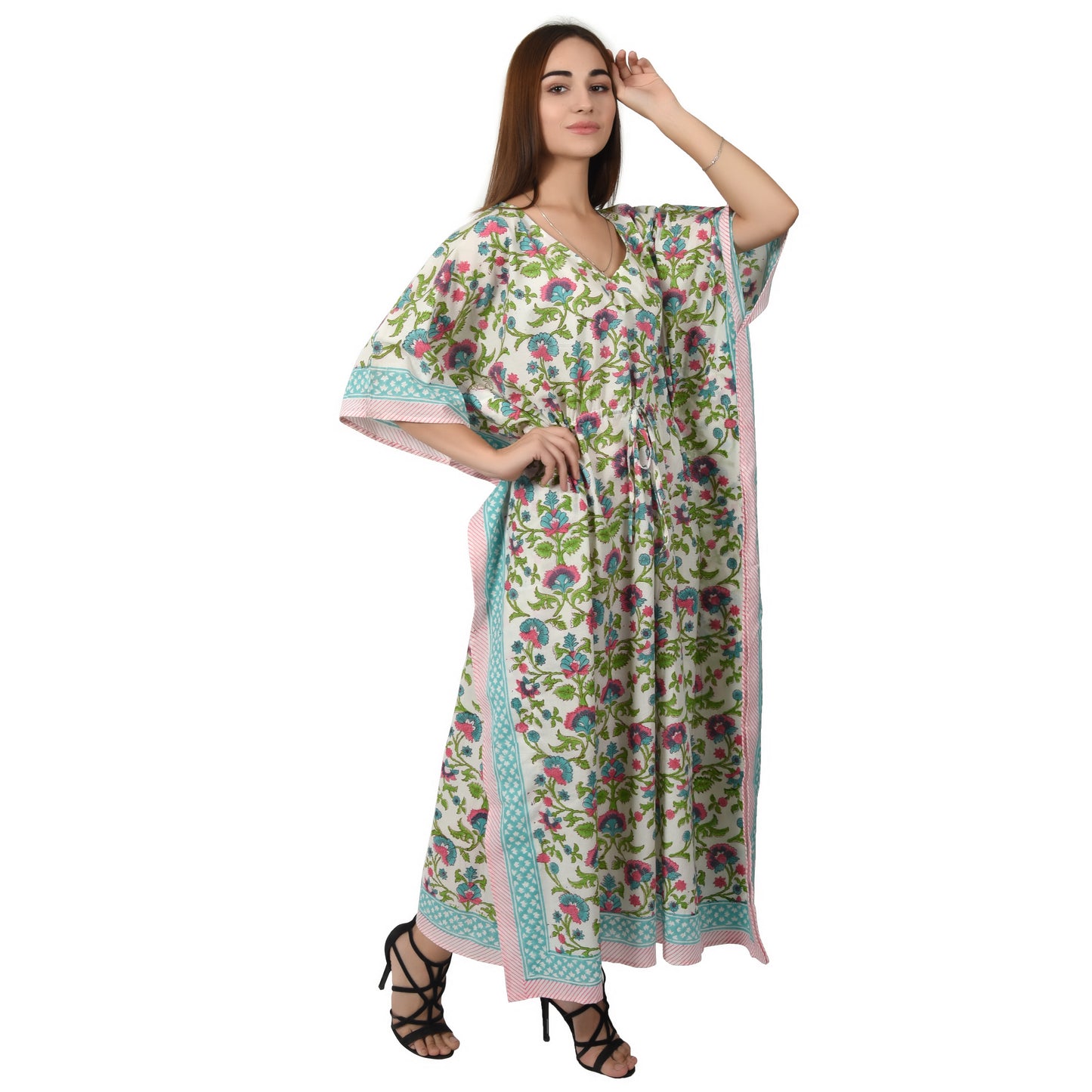 Hand Block Print Cotton Caftans For Women Free Size Vintage traditonal art Maxi gown sleepwear Night gown Kaftan dress