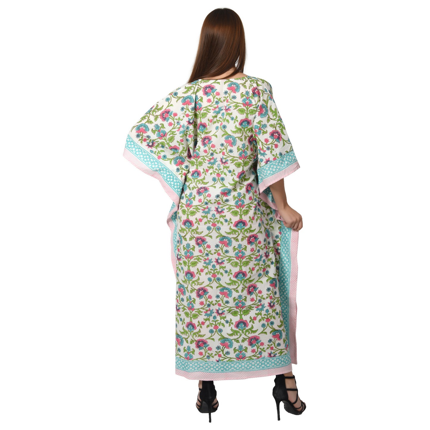Hand Block Print Cotton Caftans For Women Free Size Vintage traditonal art Maxi gown sleepwear Night gown Kaftan dress