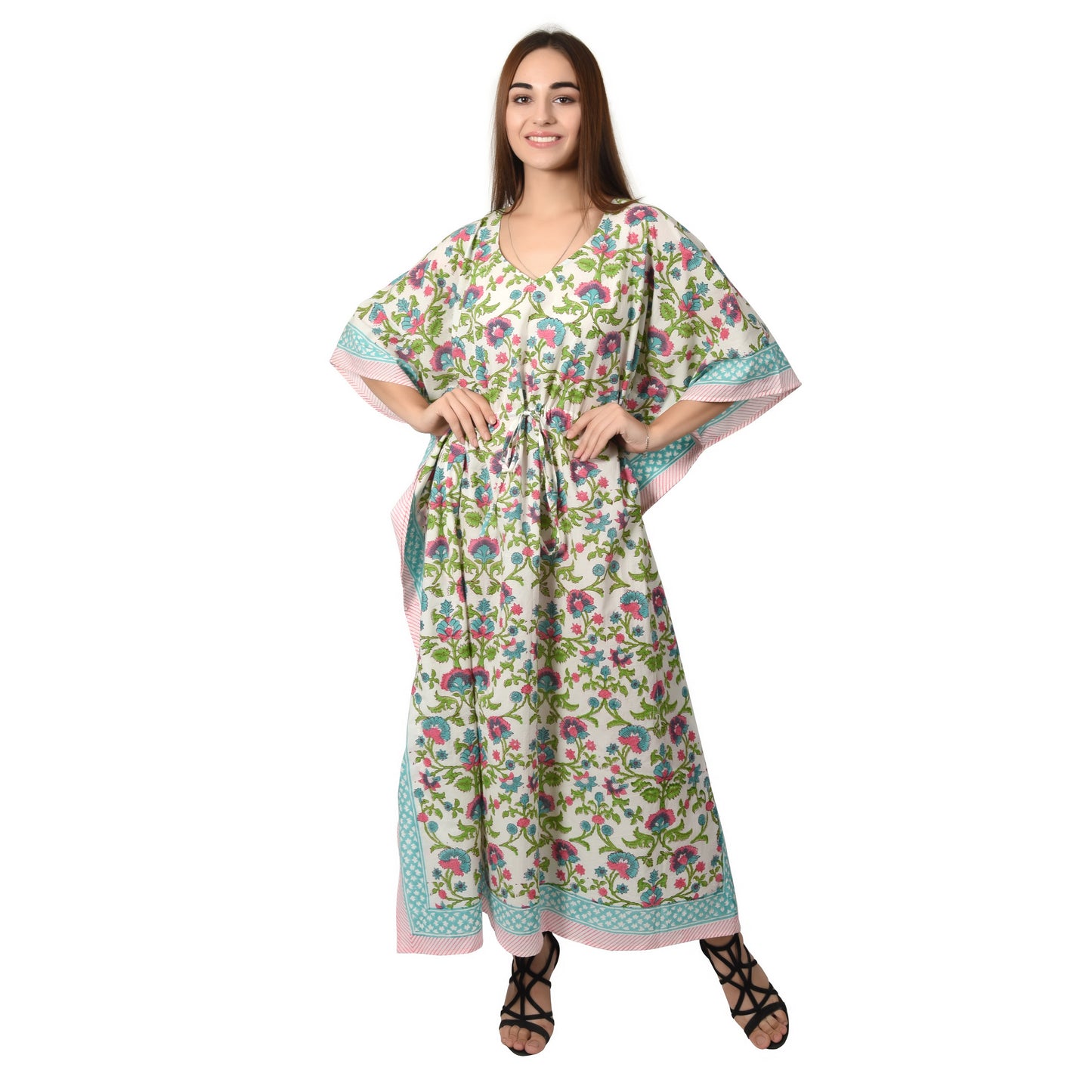 Hand Block Print Cotton Caftans For Women Free Size Vintage traditonal art Maxi gown sleepwear Night gown Kaftan dress