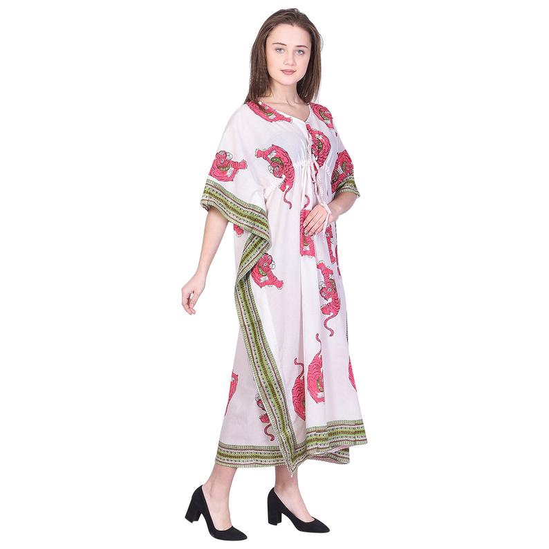 Hand Block Print Cotton Caftans For Women Free Size Sleepwear Vintage traditonal art Kaftan dress