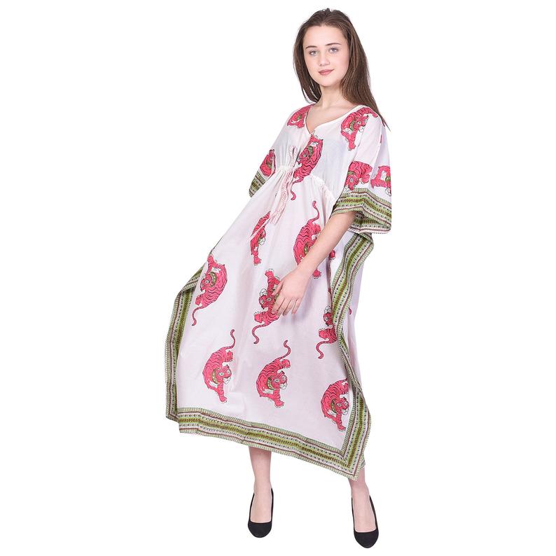 Hand Block Print Cotton Caftans For Women Free Size Sleepwear Vintage traditonal art Kaftan dress