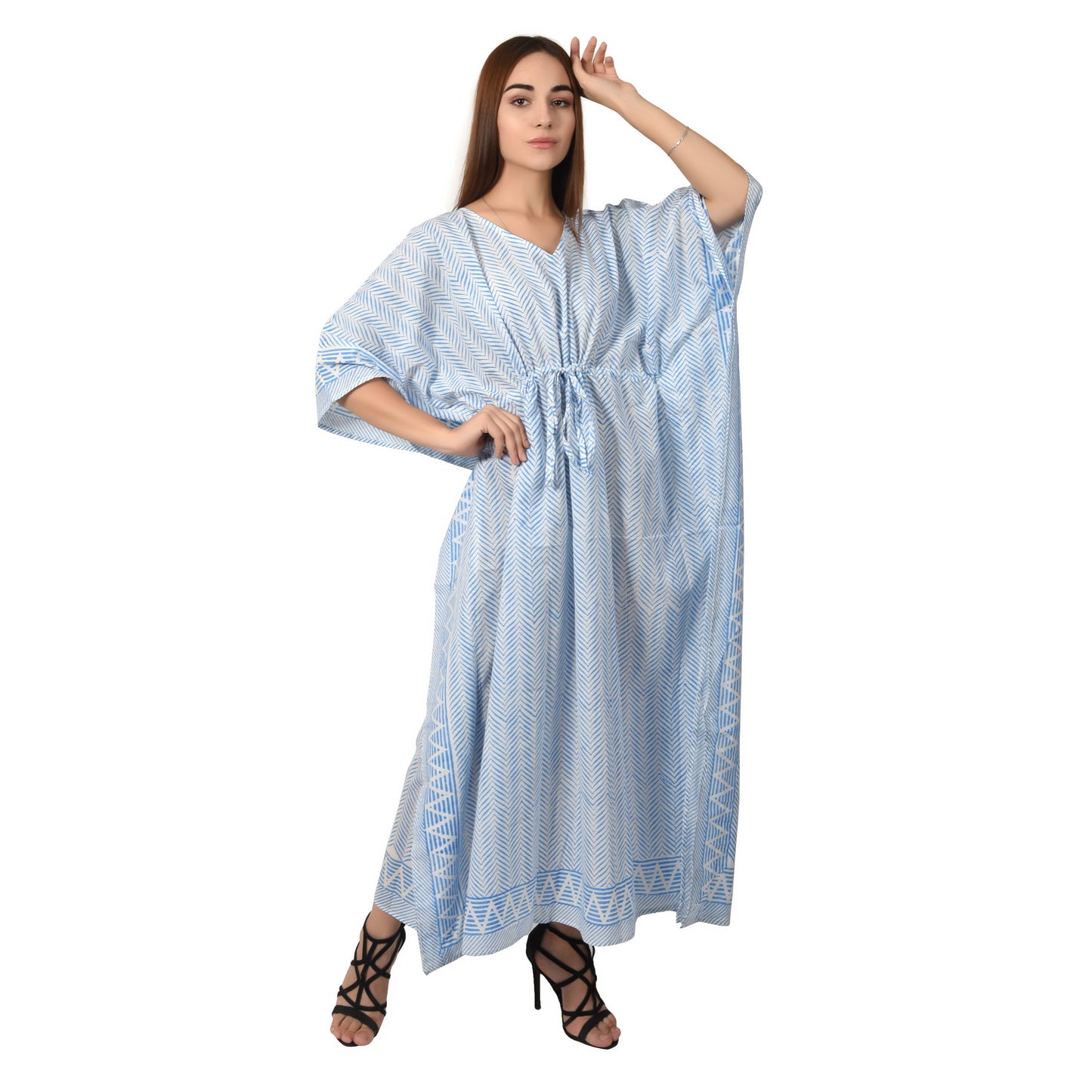 Hand Block Print Cotton Caftans For Women Free Size Vintage traditonal art Maxi gown sleepwear Night gown Kaftan dress