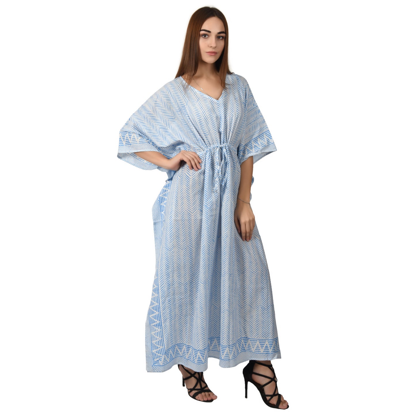 Hand Block Print Cotton Caftans For Women Free Size Vintage traditonal art Maxi gown sleepwear Night gown Kaftan dress
