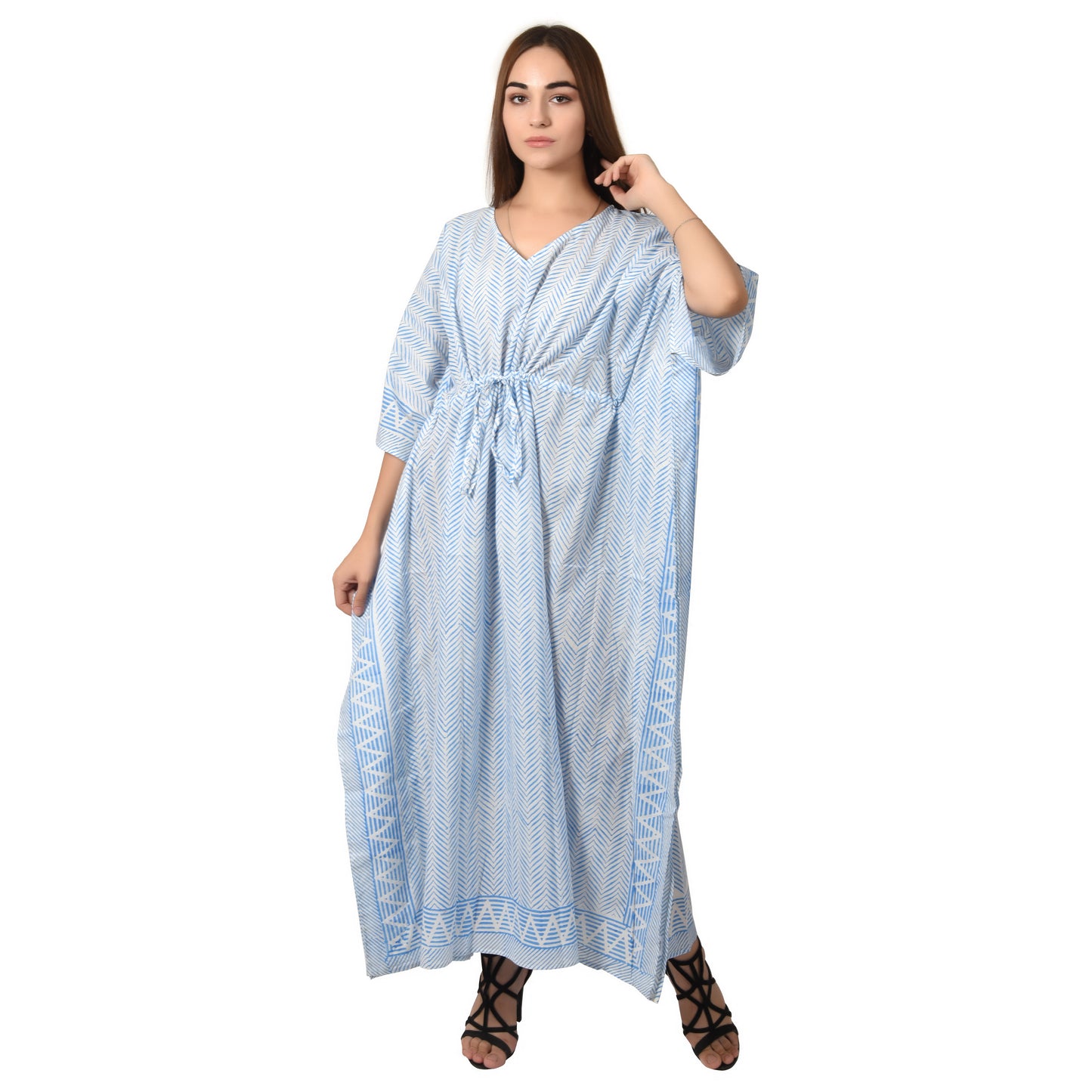 Hand Block Print Cotton Caftans For Women Free Size Vintage traditonal art Maxi gown sleepwear Night gown Kaftan dress