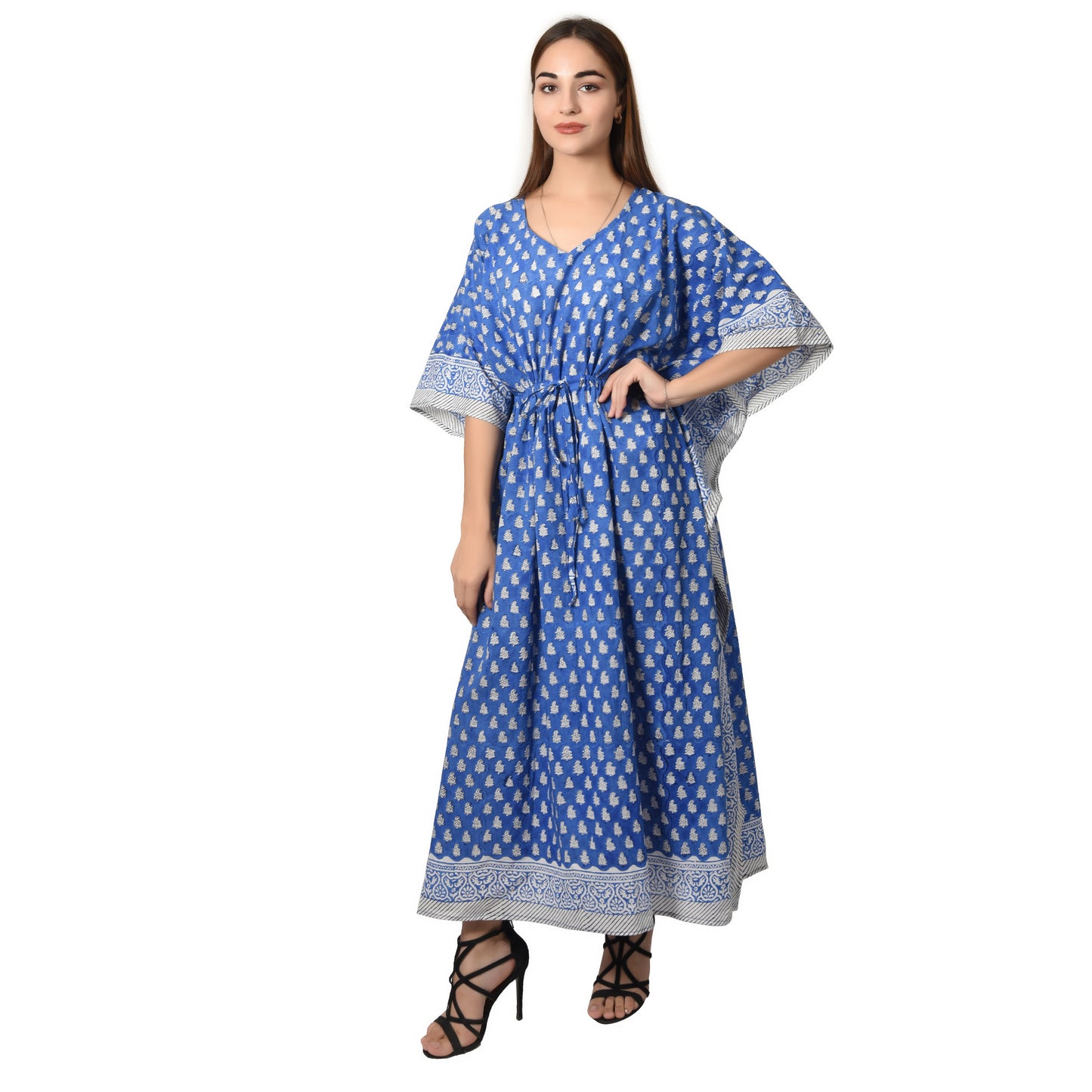 Hand Block Print Cotton Caftans For Women Free Size Vintage traditonal art Maxi gown sleepwear Night gown Kaftan dress