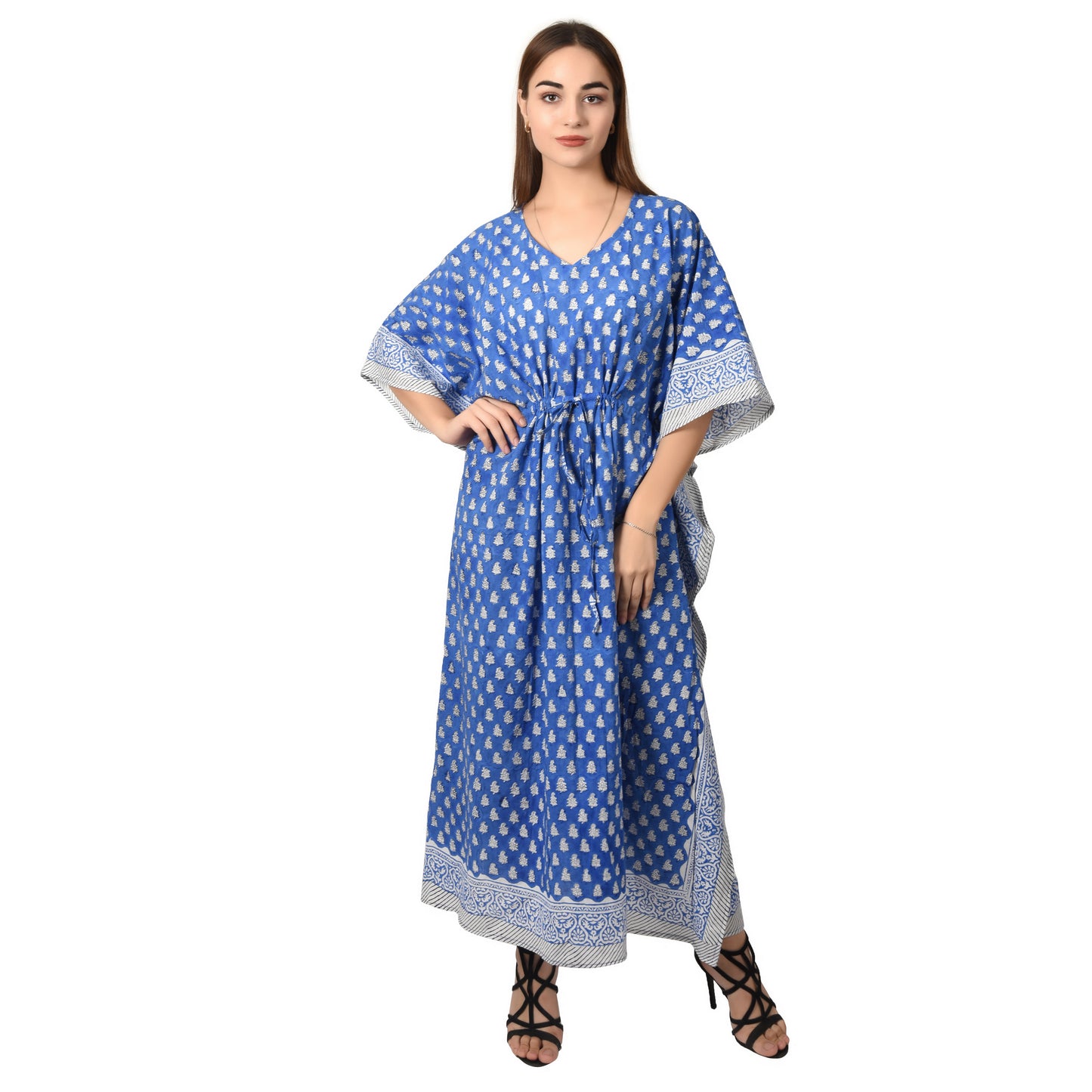 Hand Block Print Cotton Caftans For Women Free Size Vintage traditonal art Maxi gown sleepwear Night gown Kaftan dress