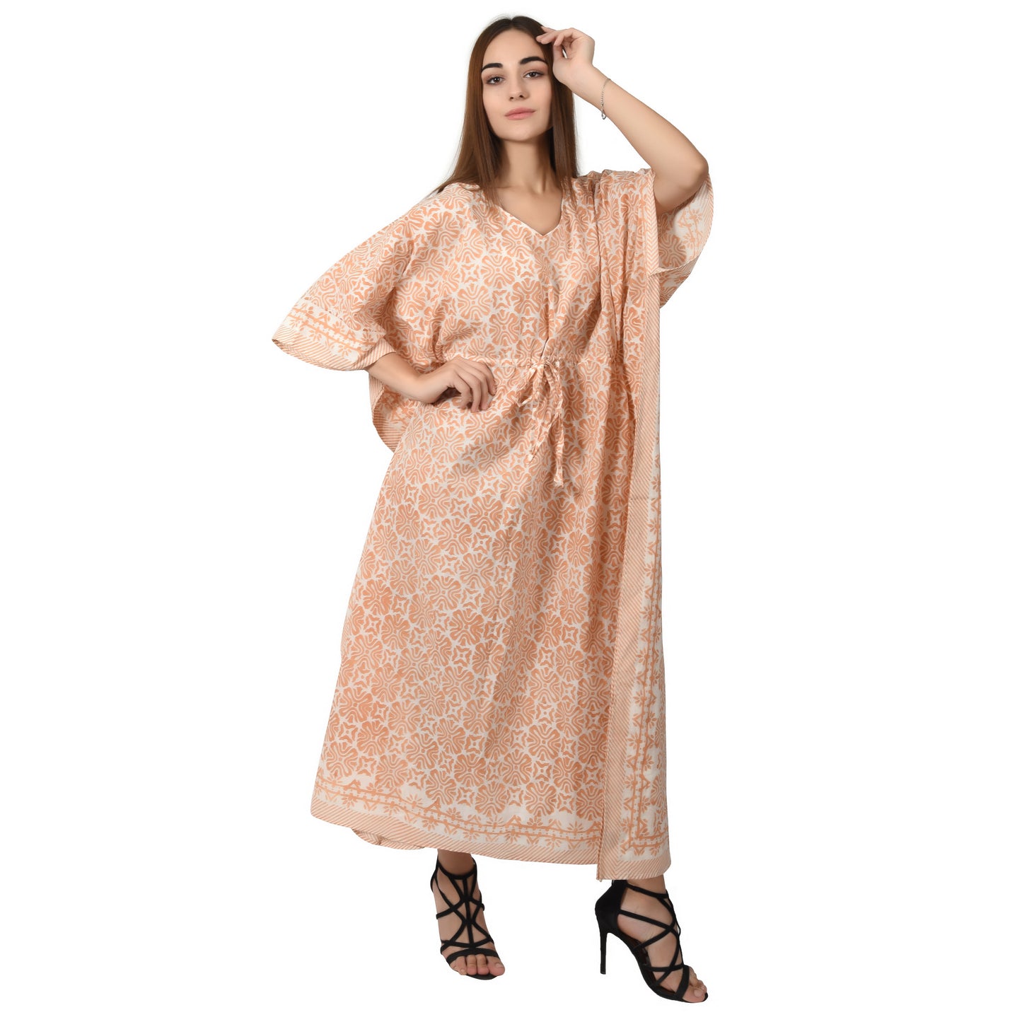 Hand Block Print Cotton Caftans For Women Free Size Vintage traditonal art Maxi gown sleepwear Night gown Kaftan dress