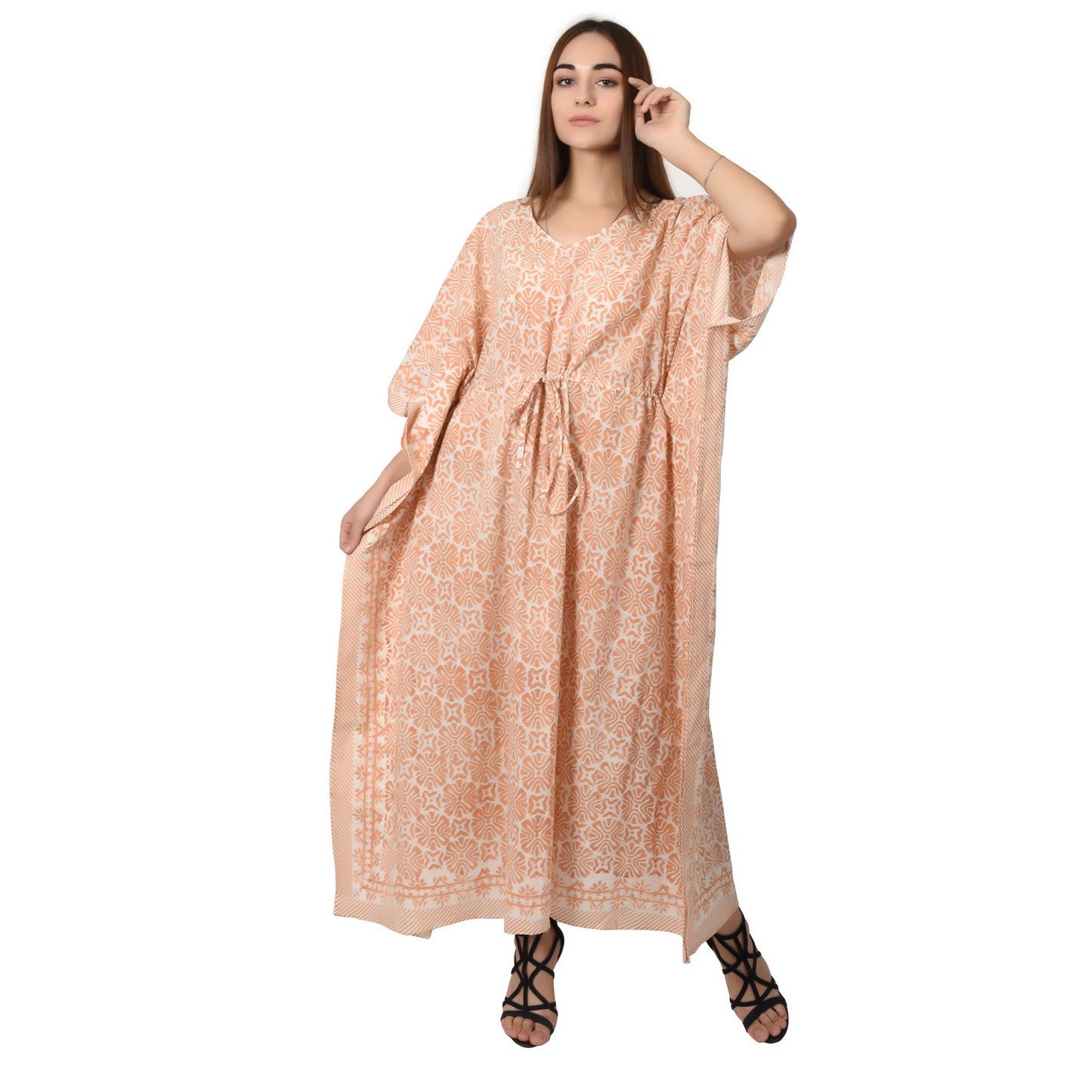 Hand Block Print Cotton Caftans For Women Free Size Vintage traditonal art Maxi gown sleepwear Night gown Kaftan dress