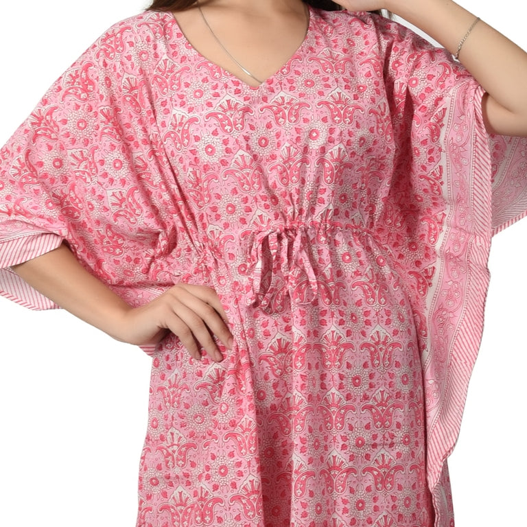 Hand Block Print Cotton Caftans For Women Free Size Vintage traditonal art Maxi gown sleepwear Night gown Kaftan dress