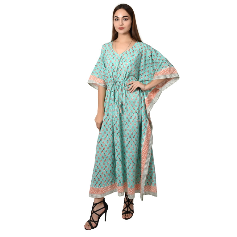 Hand Block Print Cotton Caftans For Women Free Size Vintage traditonal art Maxi gown sleepwear Night gown Kaftan dress