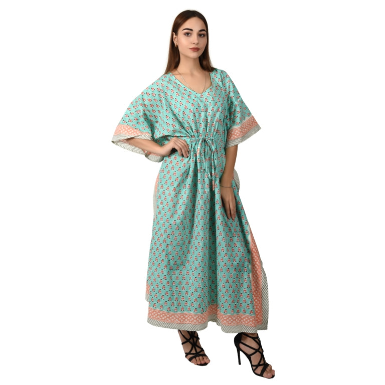 Hand Block Print Cotton Caftans For Women Free Size Vintage traditonal art Maxi gown sleepwear Night gown Kaftan dress
