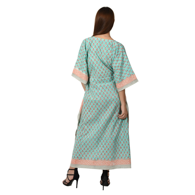 Hand Block Print Cotton Caftans For Women Free Size Vintage traditonal art Maxi gown sleepwear Night gown Kaftan dress