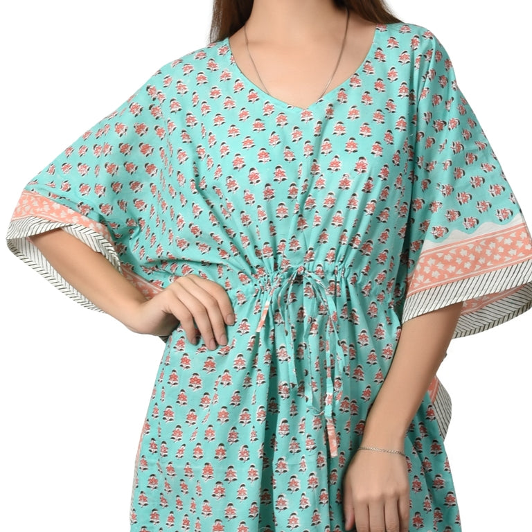 Hand Block Print Cotton Caftans For Women Free Size Vintage traditonal art Maxi gown sleepwear Night gown Kaftan dress
