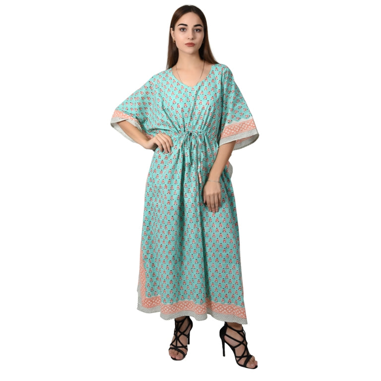 Hand Block Print Cotton Caftans For Women Free Size Vintage traditonal art Maxi gown sleepwear Night gown Kaftan dress