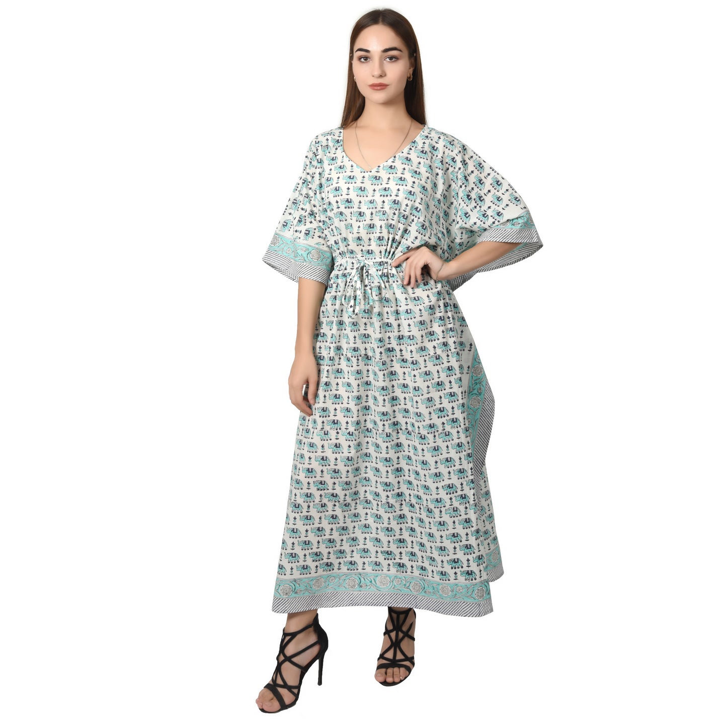 Hand Block Print Cotton Caftans For Women Free Size Vintage traditonal art Maxi gown sleepwear Night gown Kaftan dress
