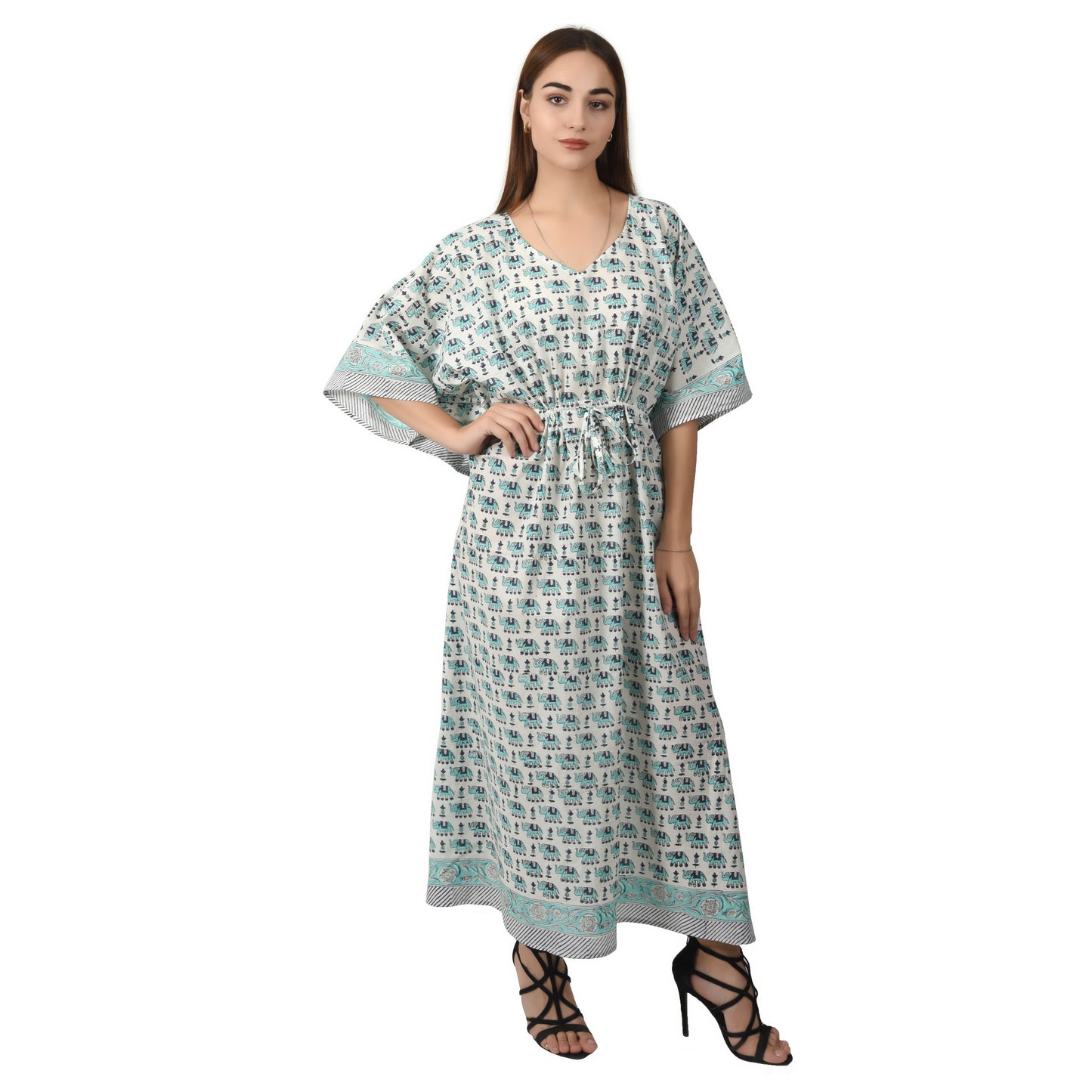 Hand Block Print Cotton Caftans For Women Free Size Vintage traditonal art Maxi gown sleepwear Night gown Kaftan dress