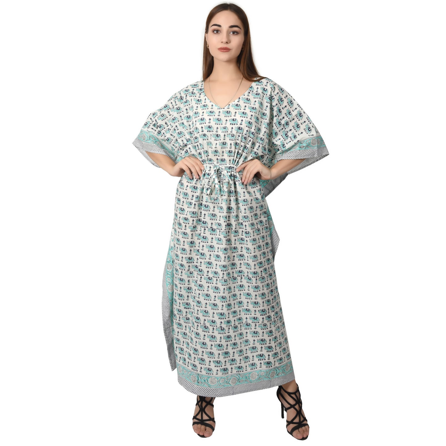Hand Block Print Cotton Caftans For Women Free Size Vintage traditonal art Maxi gown sleepwear Night gown Kaftan dress