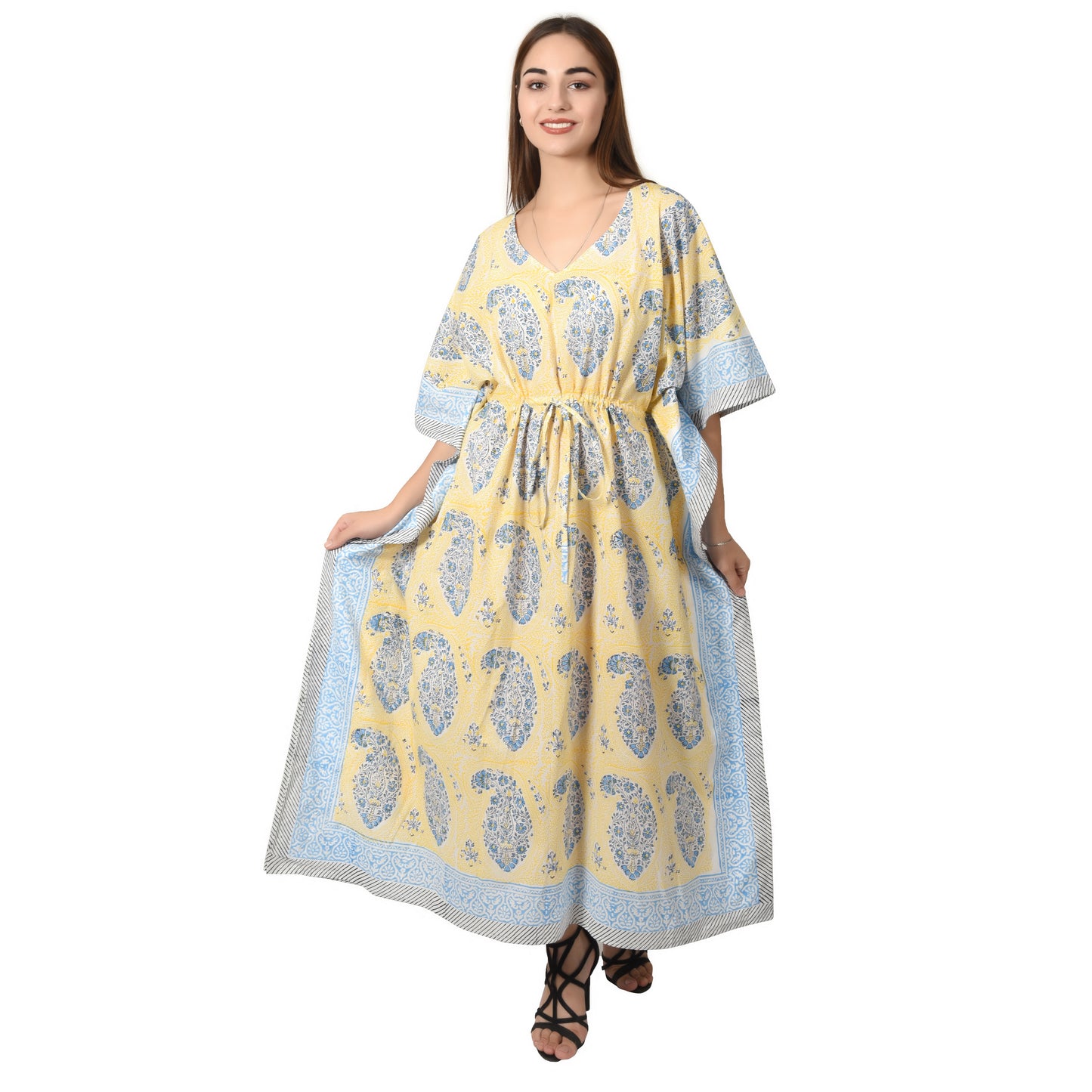 Hand Block Print Cotton Caftans For Women Free Size Vintage traditonal art Maxi gown sleepwear Night gown Kaftan dress