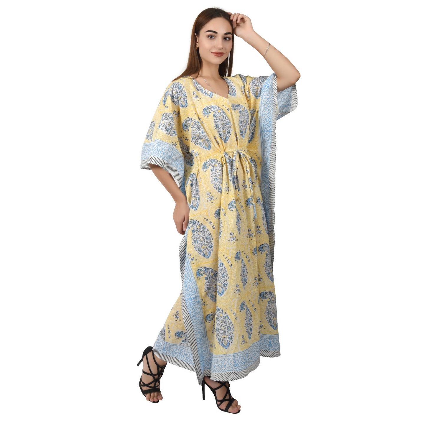 Hand Block Print Cotton Caftans For Women Free Size Vintage traditonal art Maxi gown sleepwear Night gown Kaftan dress