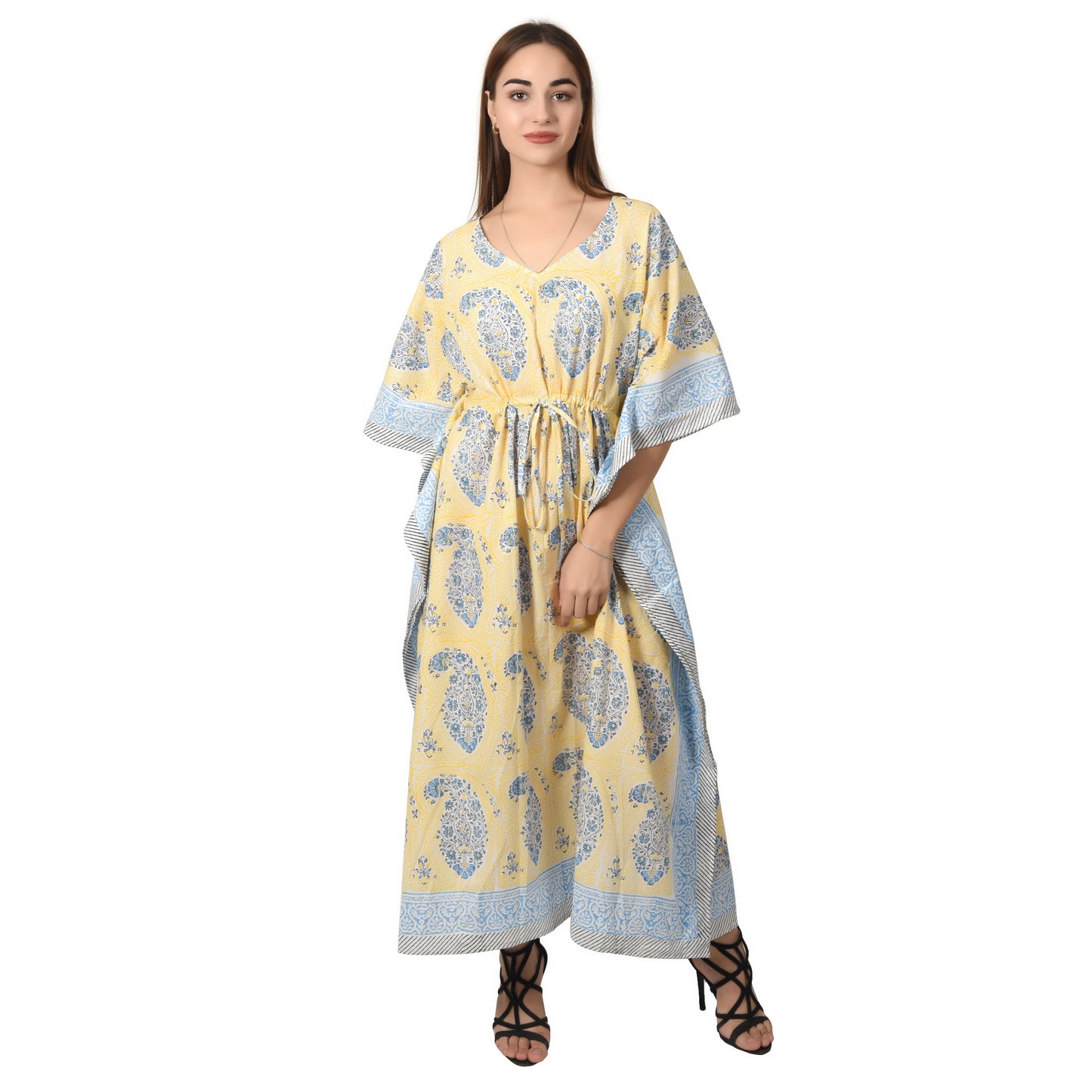Hand Block Print Cotton Caftans For Women Free Size Vintage traditonal art Maxi gown sleepwear Night gown Kaftan dress