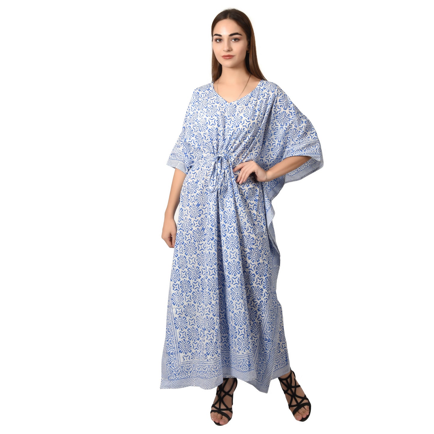 Hand Block Print Cotton Caftans For Women Free Size Vintage traditonal art Maxi gown sleepwear Night gown Kaftan dress