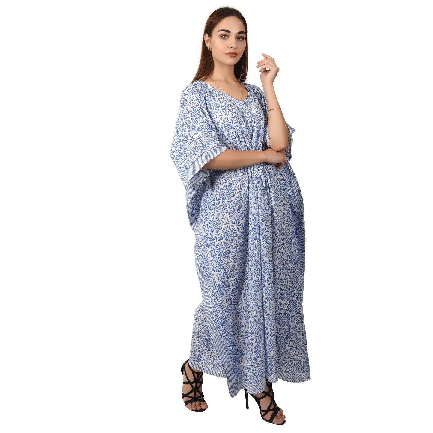 Hand Block Print Cotton Caftans For Women Free Size Vintage traditonal art Maxi gown sleepwear Night gown Kaftan dress