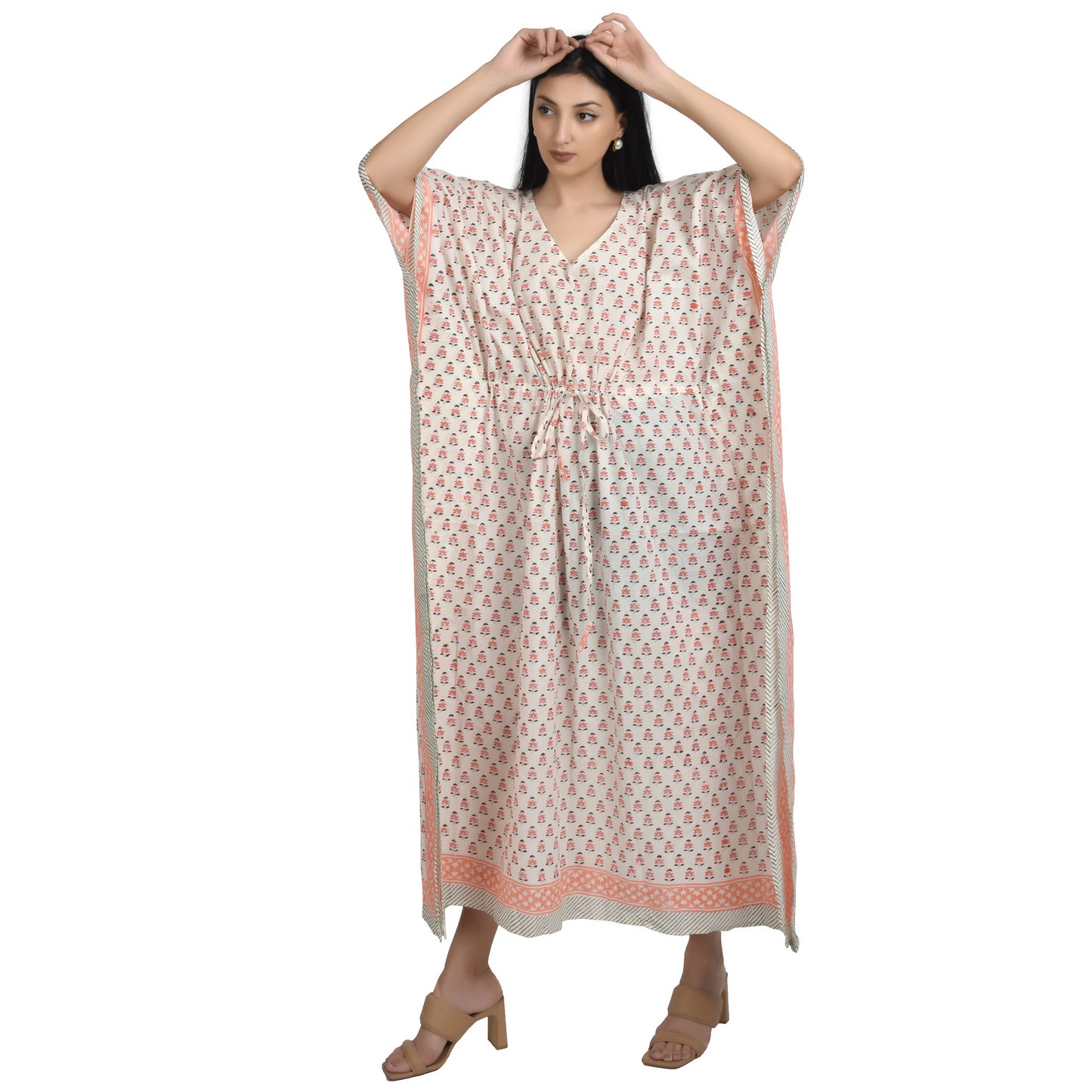 Hand Block Print Cotton Caftans For Women Free Size Vintage traditonal art Maxi gown sleepwear Night gown Kaftan dress