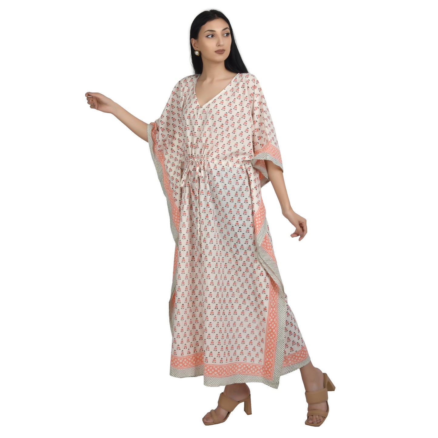 Hand Block Print Cotton Caftans For Women Free Size Vintage traditonal art Maxi gown sleepwear Night gown Kaftan dress
