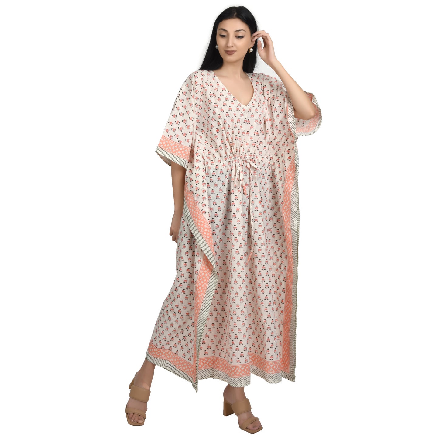 Hand Block Print Cotton Caftans For Women Free Size Vintage traditonal art Maxi gown sleepwear Night gown Kaftan dress