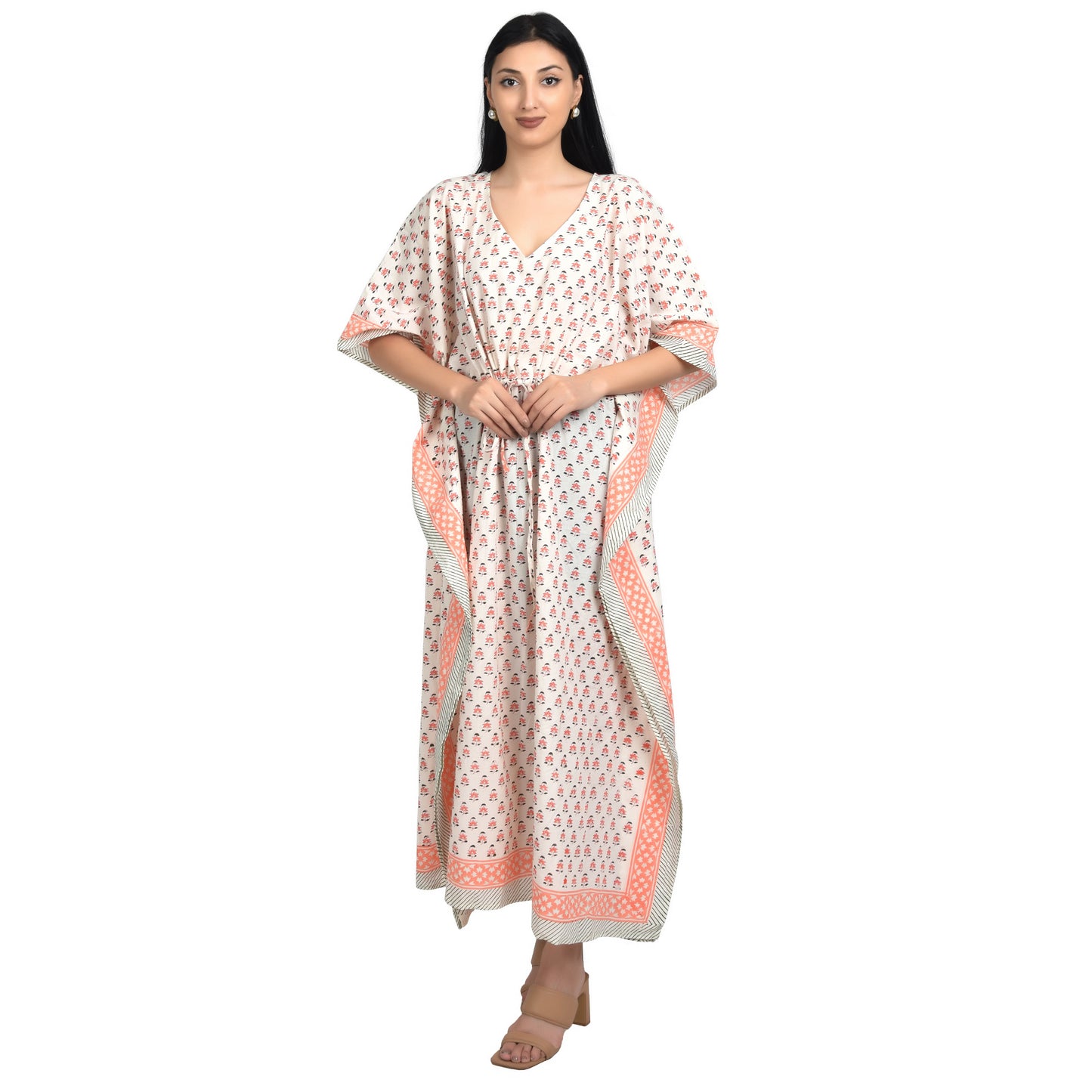 Hand Block Print Cotton Caftans For Women Free Size Vintage traditonal art Maxi gown sleepwear Night gown Kaftan dress