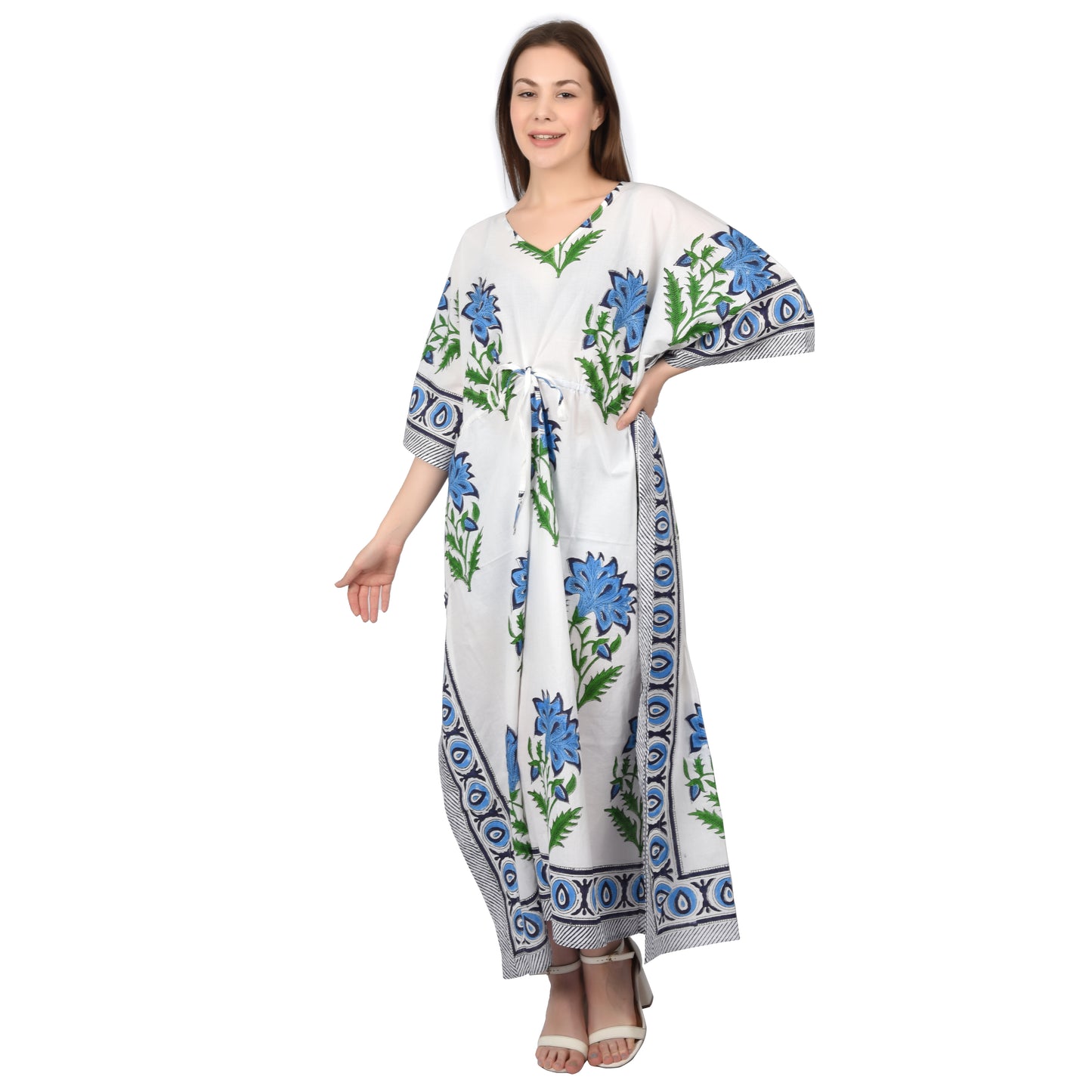 Hand Block Print Cotton Caftans For Women Free Size Maxi Traditional dress sleep wear Maxi Gown