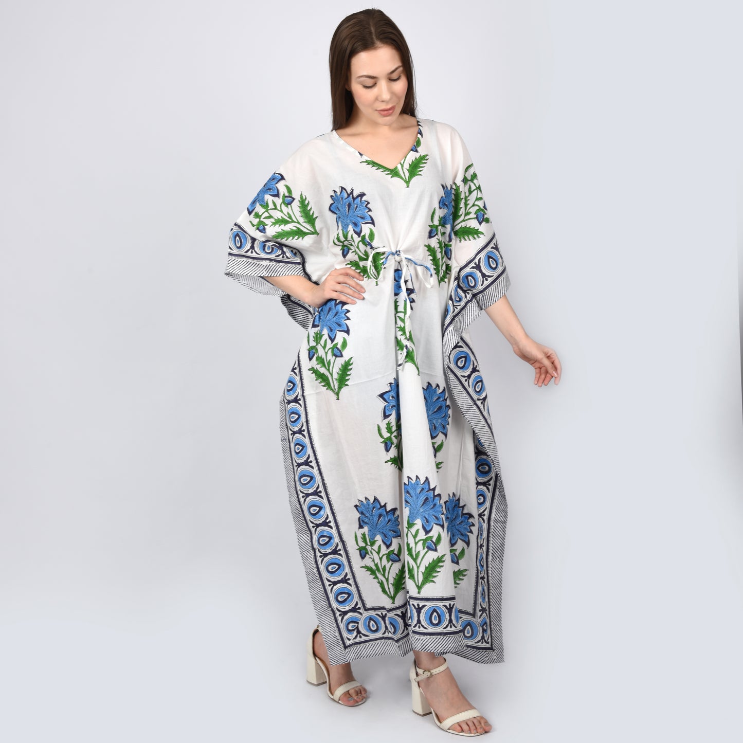 Hand Block Print Cotton Caftans For Women Free Size Maxi Traditional dress sleep wear Maxi Gown