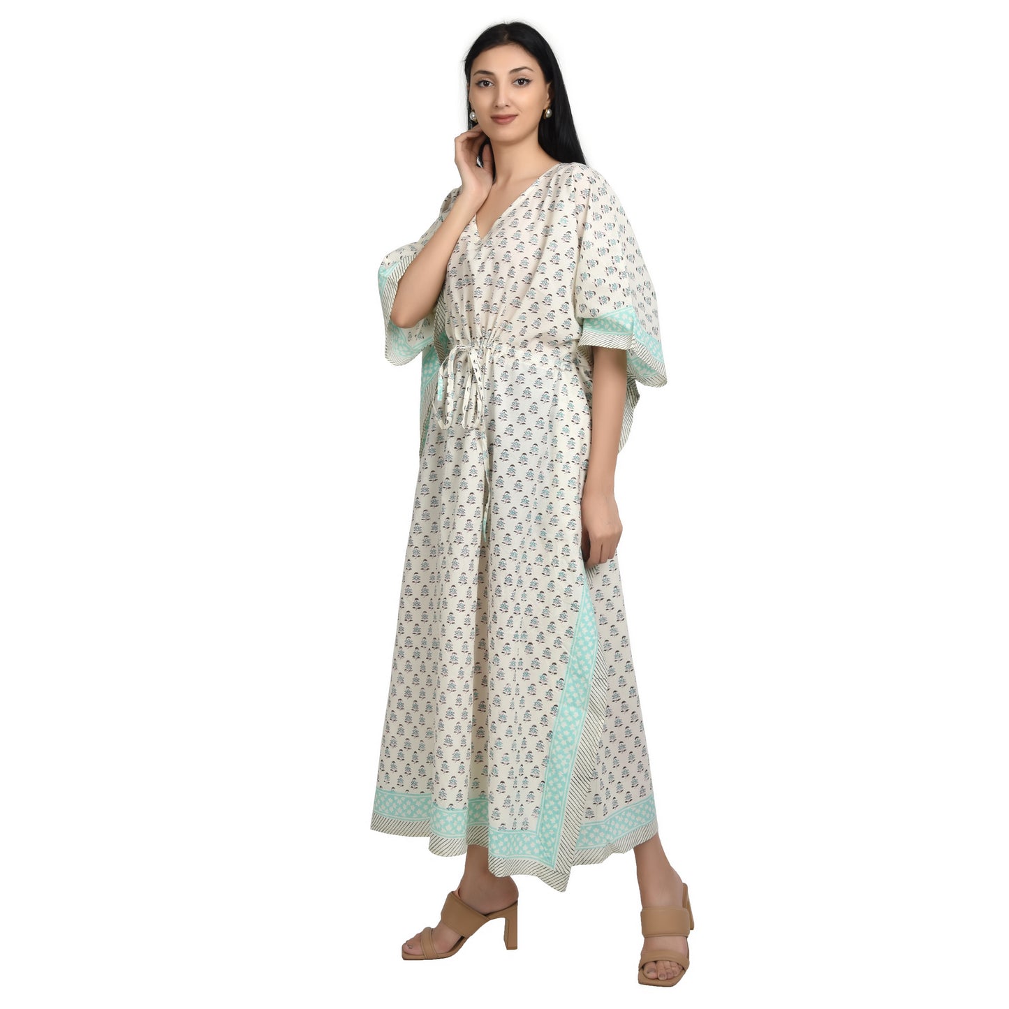 Hand Block Print Cotton Caftans For Women Free Size Vintage traditonal art Maxi gown sleepwear Night gown Kaftan dress