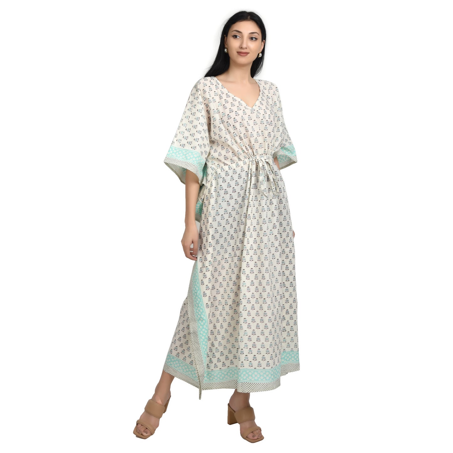 Hand Block Print Cotton Caftans For Women Free Size Vintage traditonal art Maxi gown sleepwear Night gown Kaftan dress