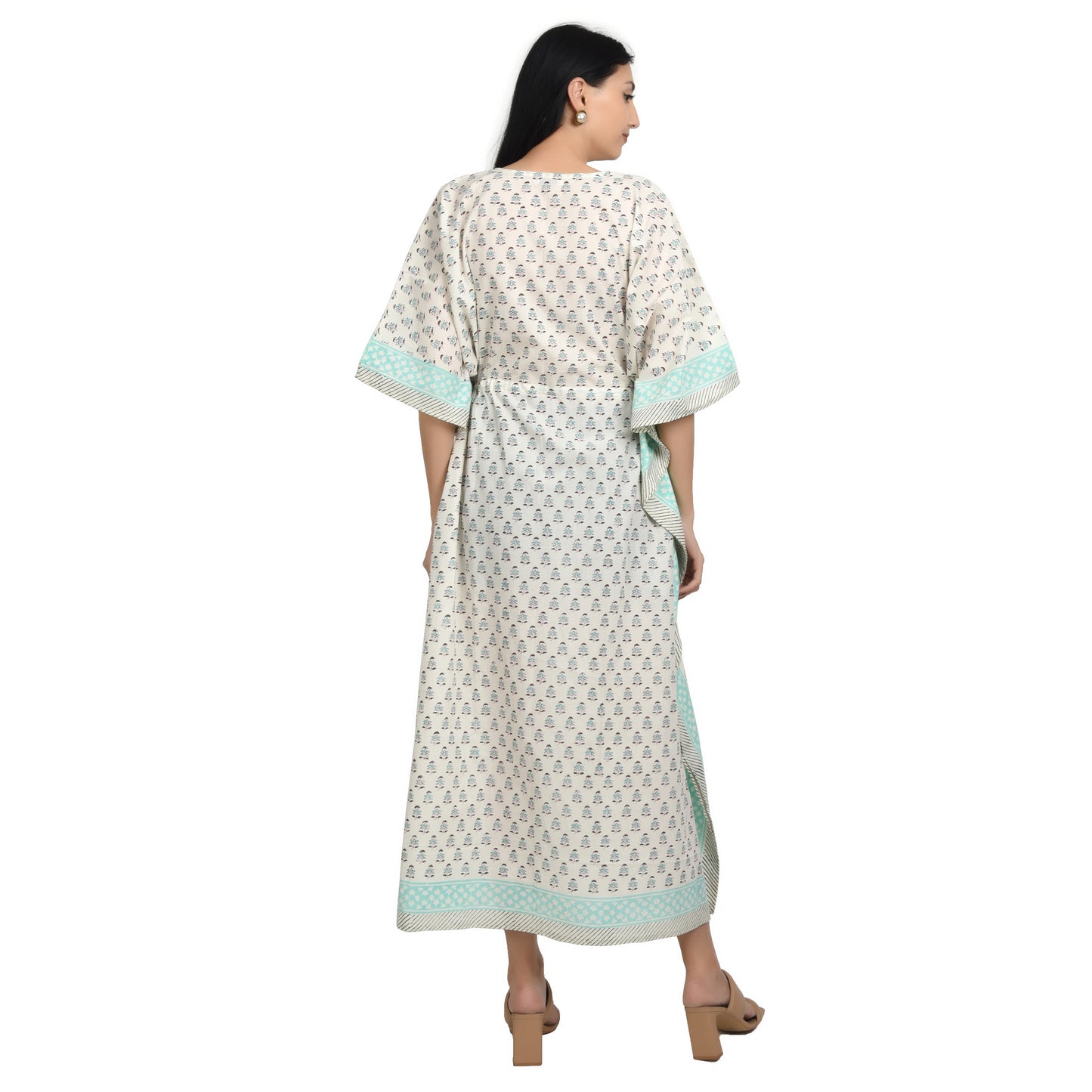 Hand Block Print Cotton Caftans For Women Free Size Vintage traditonal art Maxi gown sleepwear Night gown Kaftan dress