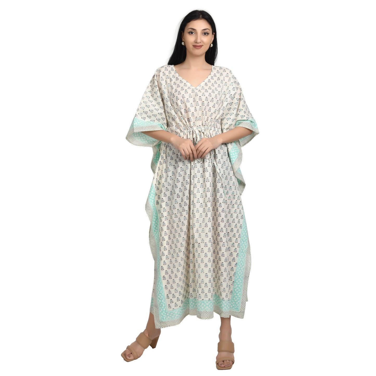 Hand Block Print Cotton Caftans For Women Free Size Vintage traditonal art Maxi gown sleepwear Night gown Kaftan dress