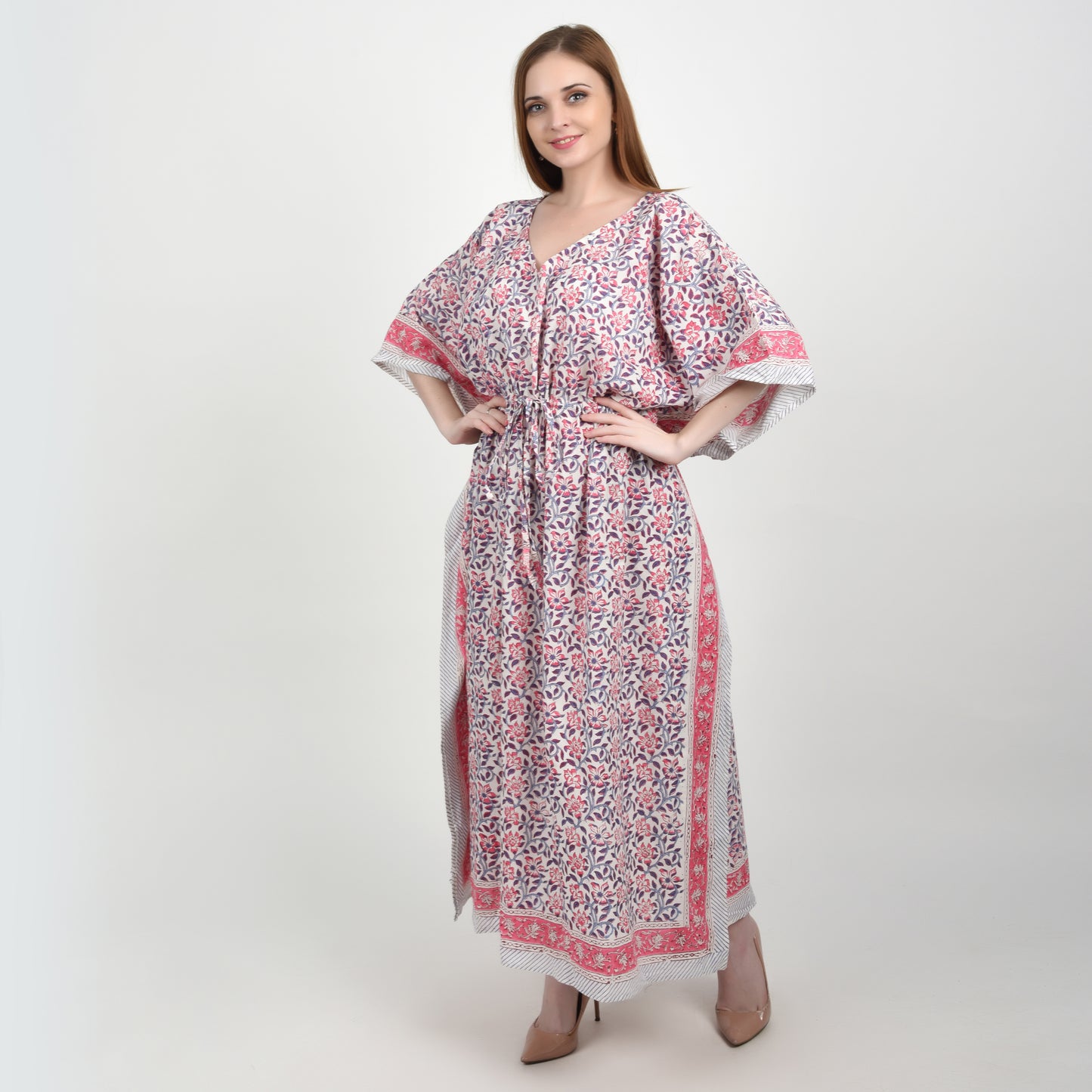 Hand Block Print Cotton Caftans For Women Free Size Vintage traditonal art Maxi gown sleepwear Night gown Kaftan dress