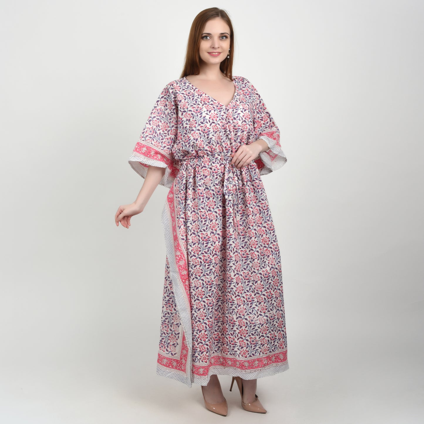 Hand Block Print Cotton Caftans For Women Free Size Vintage traditonal art Maxi gown sleepwear Night gown Kaftan dress