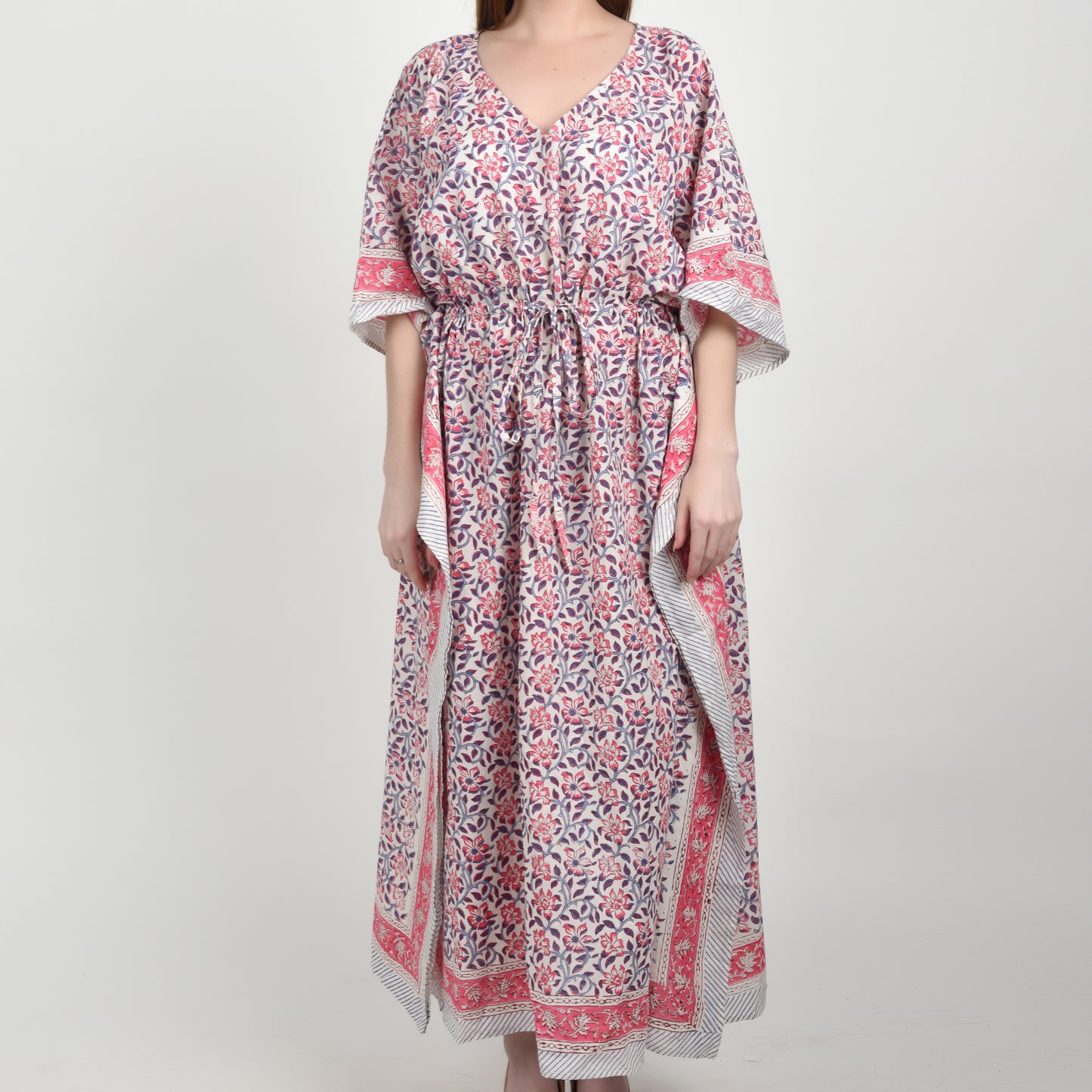 Hand Block Print Cotton Caftans For Women Free Size Vintage traditonal art Maxi gown sleepwear Night gown Kaftan dress