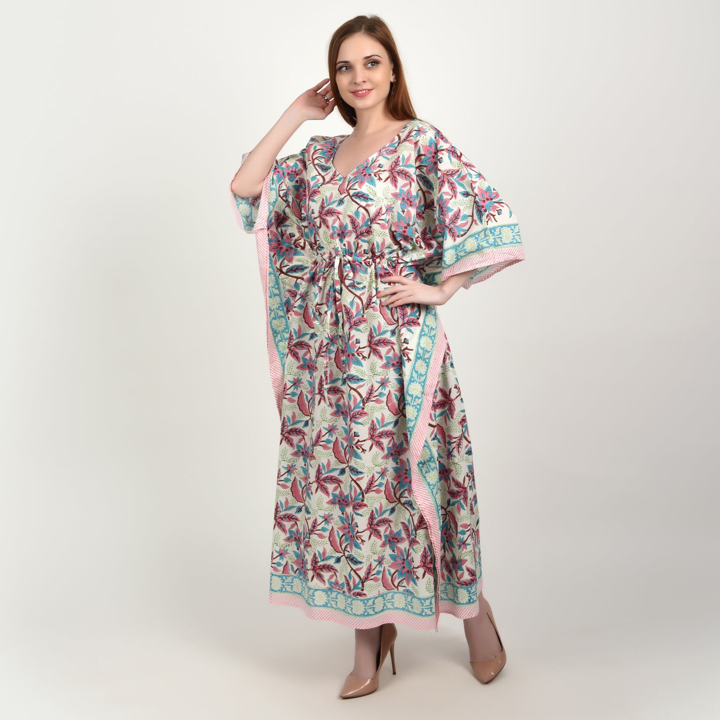 Hand Block Print Cotton Caftans For Women Free Size Vintage traditonal art Maxi gown sleepwear Night gown Kaftan dress