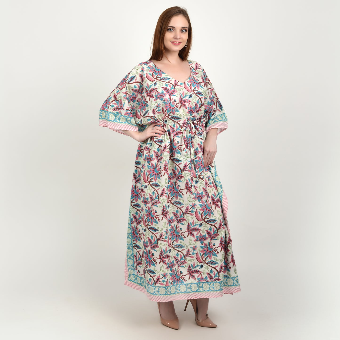 Hand Block Print Cotton Caftans For Women Free Size Vintage traditonal art Maxi gown sleepwear Night gown Kaftan dress