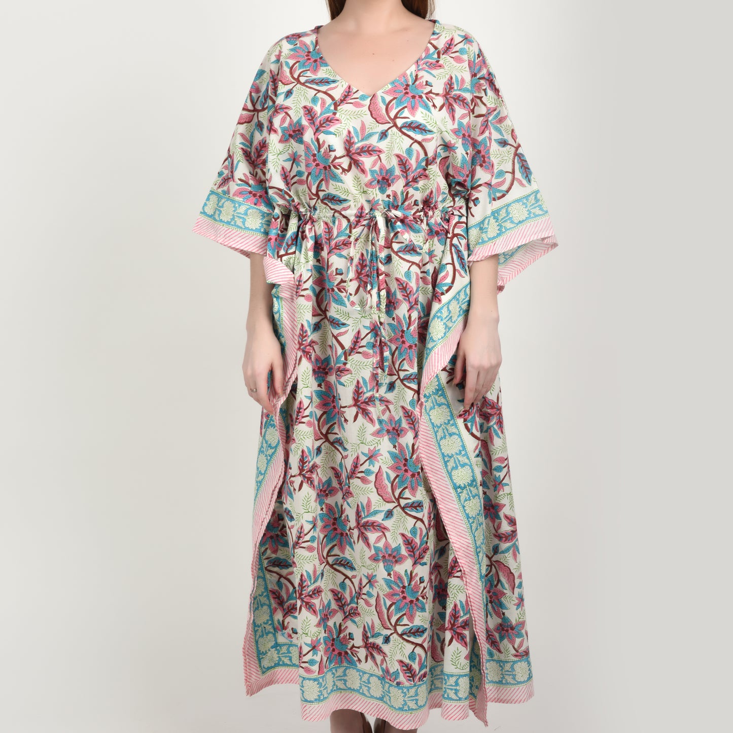 Hand Block Print Cotton Caftans For Women Free Size Vintage traditonal art Maxi gown sleepwear Night gown Kaftan dress