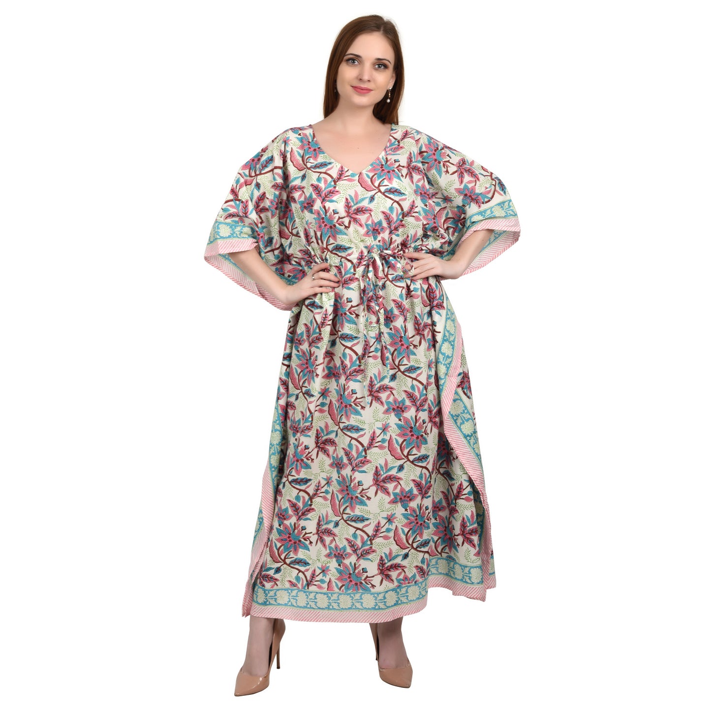 Hand Block Print Cotton Caftans For Women Free Size Vintage traditonal art Maxi gown sleepwear Night gown Kaftan dress