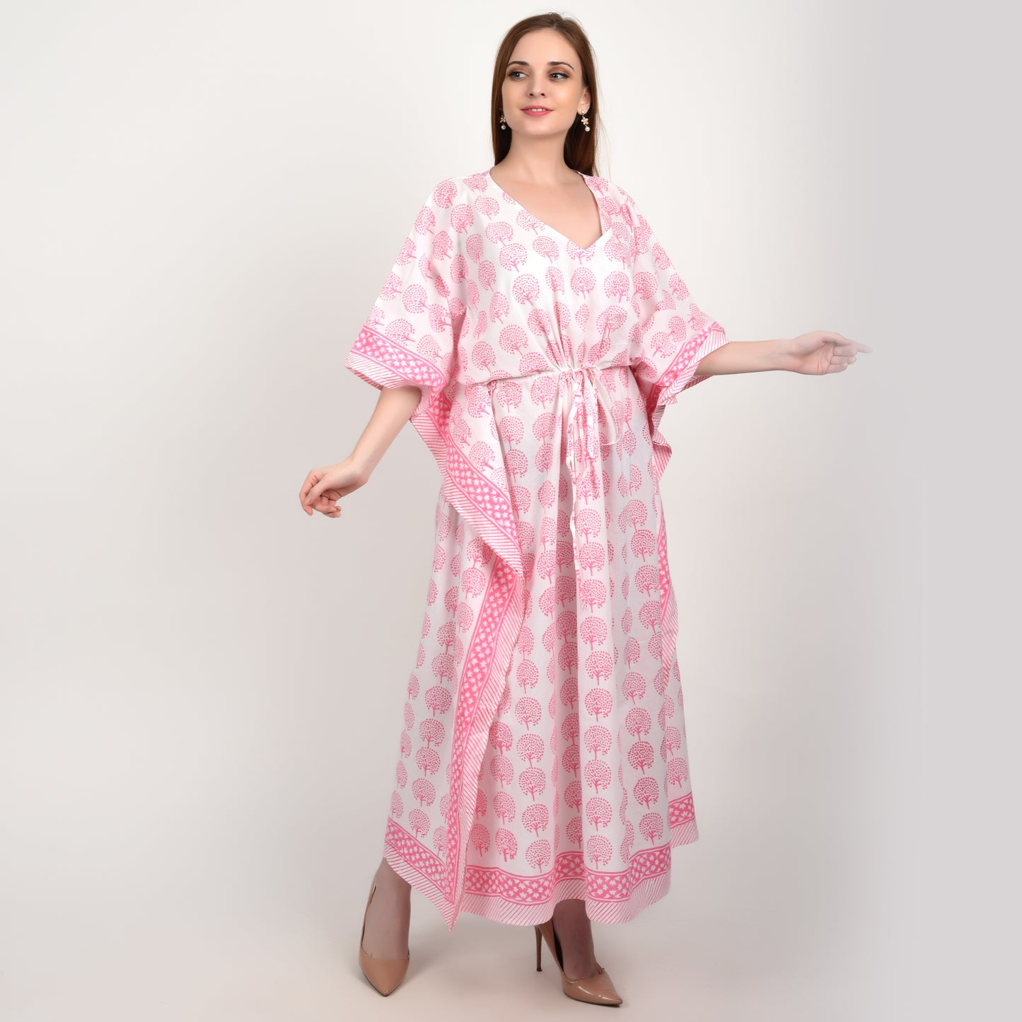 Hand Block Print Cotton Caftans For Women Free Size Vintage traditonal art Maxi gown sleepwear Night gown Kaftan dress