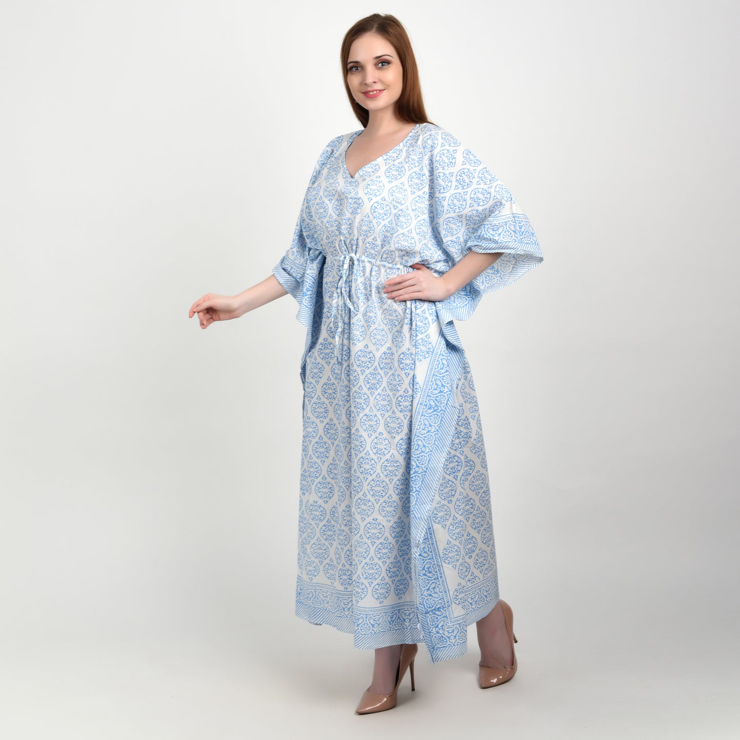 Hand Block Print Cotton Caftans For Women Free Size Vintage traditonal art Maxi gown sleepwear Night gown Kaftan dress